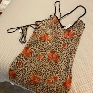 Leopard and Floral Sheer Nighty & Thong Panty Set